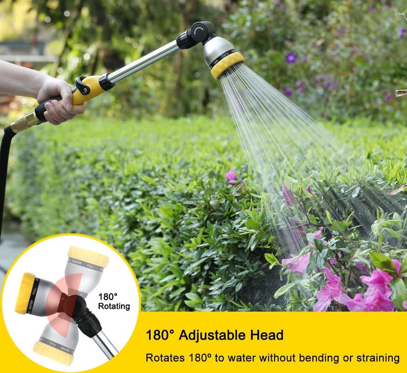 Fanhao 16 Inches Garden Watering Wand, 180° Rotating Head Hose Wand with Thumb Control Shut Off Valve 8 Patterns Heavy Duty Garden Hose Nozzle Yellow - Image 5